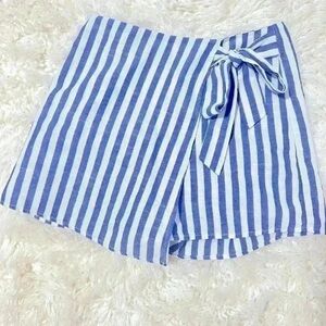Striped Blue Women's Skorts with Tie Detail